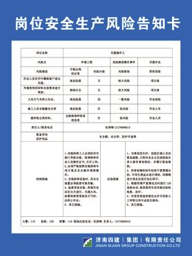 岗位风险告知卡打磨工作焊接