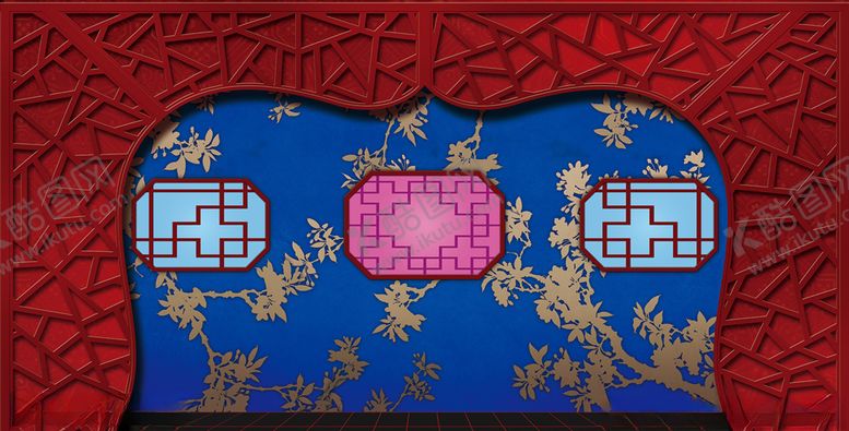编号：79292709160208006275【酷图网】源文件下载-中式婚礼舞台拱门蓝色主背景
