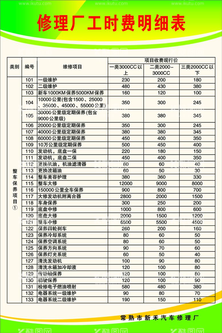 编号：51646610160434384448【酷图网】源文件下载-汽修厂工时