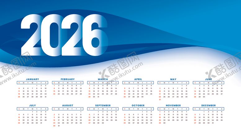 编号：46809704040612573137【酷图网】源文件下载-2026年日历模板