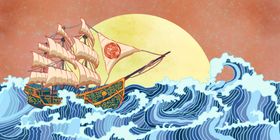 航海国风古风背景海报素材
