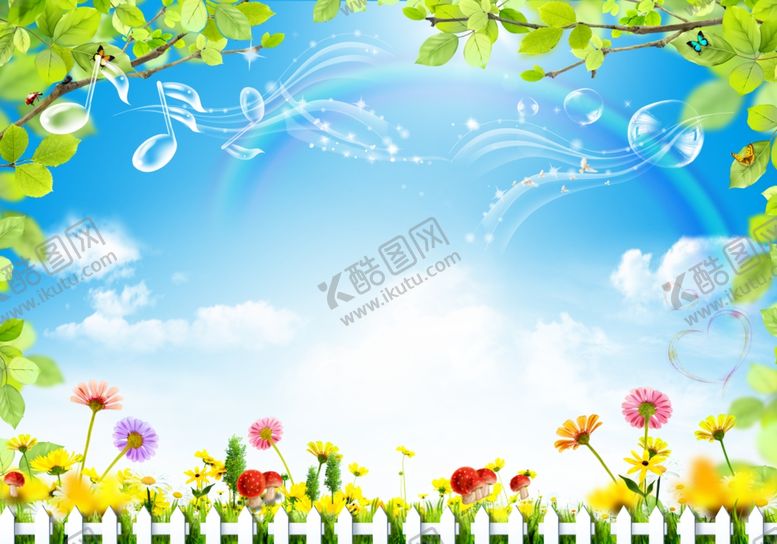 编号：95587010250058503948【酷图网】源文件下载-乐谱画小雏菊器材蓝天彩虹