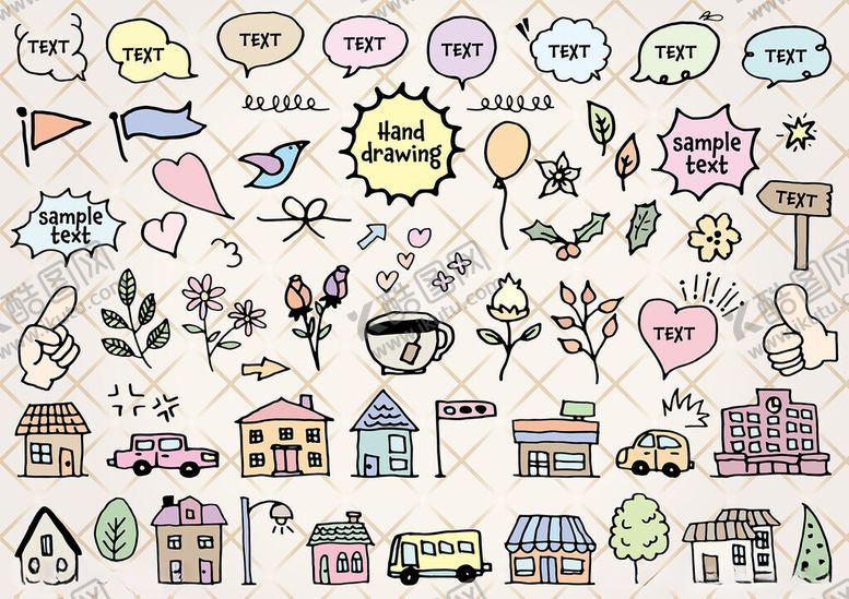 编号：80230011142025449467【酷图网】源文件下载-手绘可爱图标集合