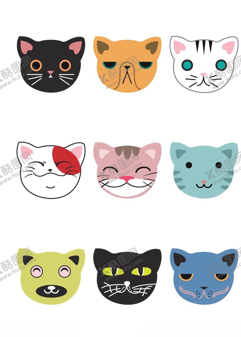 编号：61280204190354177465【酷图网】源文件下载-可爱卡通猫咪头像素材