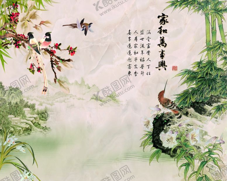 编号：51616807040012391959【酷图网】源文件下载-花鸟背景墙