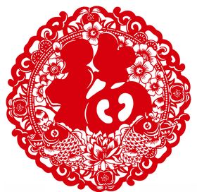 虎年新年剪纸窗花福字剪影