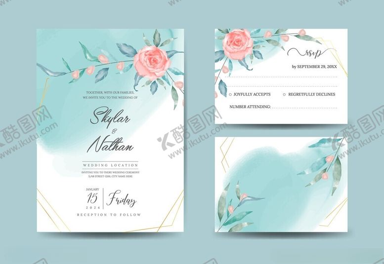 编号：48785311201750008645【酷图网】源文件下载-清新花卉婚礼请柬设计