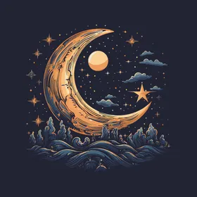 可爱月亮卡通绘画儿童插画星星闪闪发光蜡笔晶晶