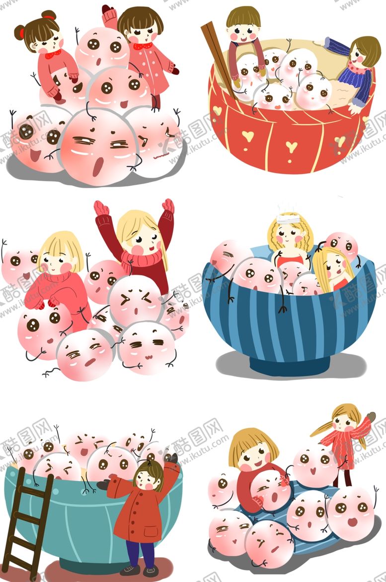 编号：59677210081800396205【酷图网】源文件下载-元宵节吃汤圆创意卡通手绘合集