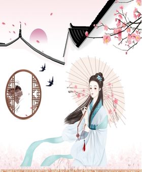 中国古典美女手绘壁画