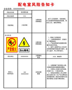 变配电室区风险点告知卡当心爆炸禁止烟火