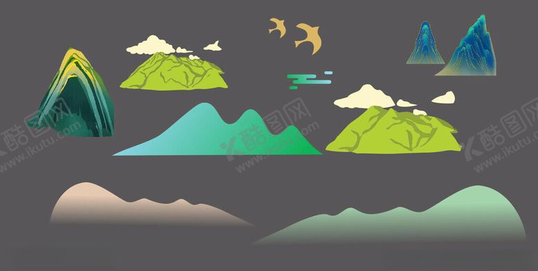 编号：31772804172227335513【酷图网】源文件下载-卡通风格山峦风景插画