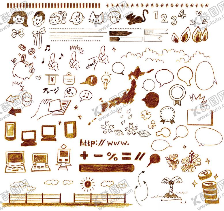 编号：44594311142105225390【酷图网】源文件下载-复古风手绘装饰元素集合