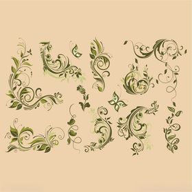 复古绿色花纹装饰元素