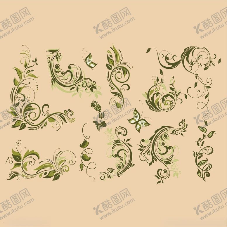 编号：35866711142305139153【酷图网】源文件下载-复古绿色花纹装饰元素
