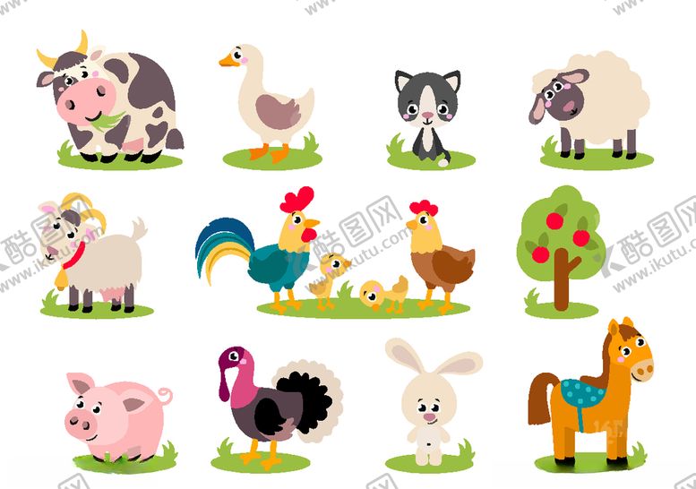 编号：27744709210127196853【酷图网】源文件下载-多款彩色卡通动物集合矢量素材