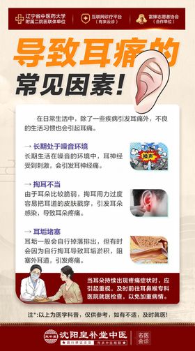 中医耳部红色科普海报