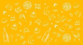 黄色背景手绘卡通元素图案