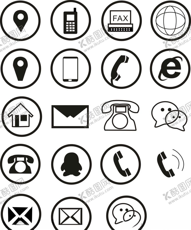 编号：30046210012310099250【酷图网】源文件下载-通讯图标矢量图颜色可更改