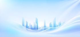 现代都市蓝色波浪白线科技背景
