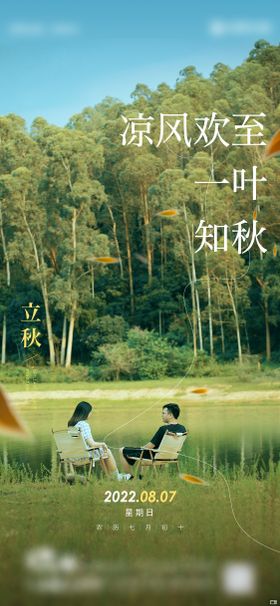 立秋落叶二十四节气地产海报
