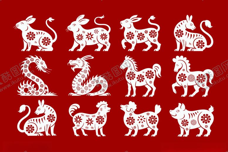 编号：62140010120148179563【酷图网】源文件下载-十二生肖剪纸