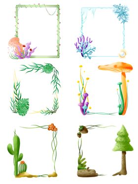 手绘插画植物边框小清新素材组合