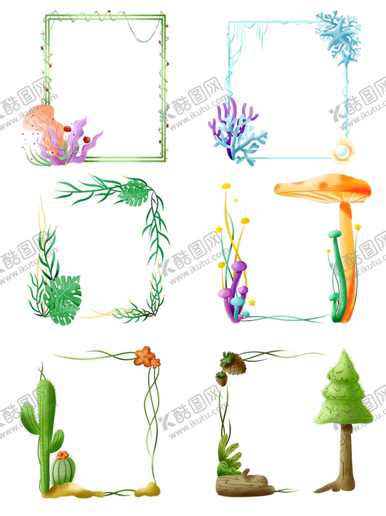 编号：70664505030829299313【酷图网】源文件下载-手绘插画植物边框小清新素材组合