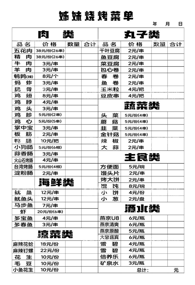 编号：31493712211816348189【酷图网】源文件下载-烧烤点菜单