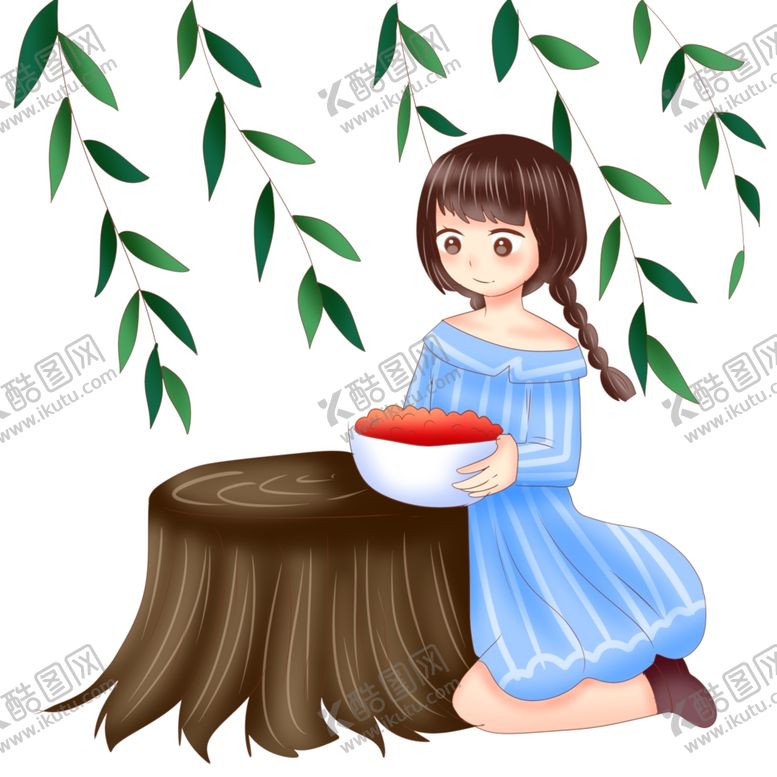编号：23034707051436371161【酷图网】源文件下载-踏青吃野果的女孩插画