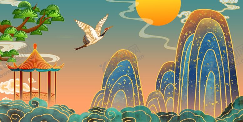 编号：21185409290520419921【酷图网】源文件下载-中国风山水插画