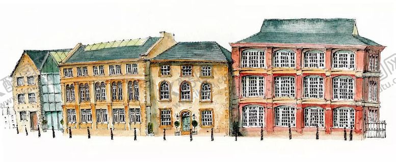 编号：94303510040939425208【酷图网】源文件下载-水彩建筑插画