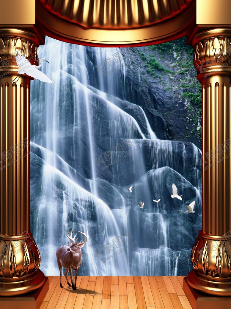 编号：22856610300819241840【酷图网】源文件下载-3D瀑布玄关