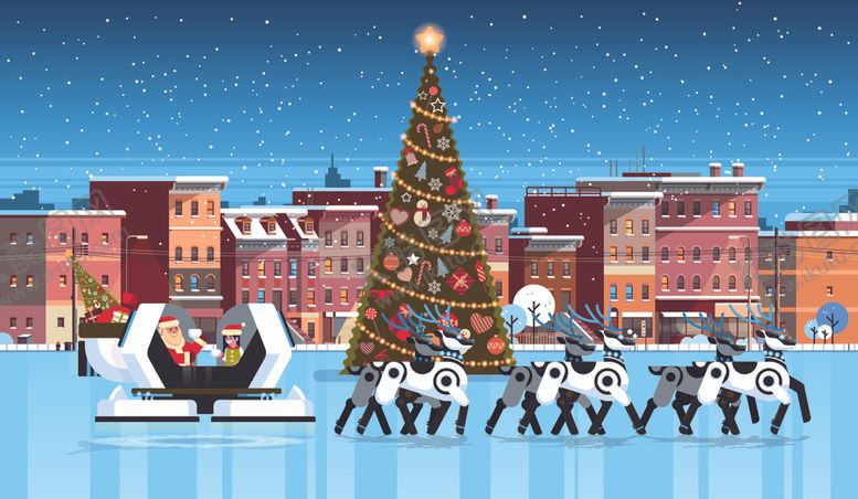 编号：49362709100300283569【酷图网】源文件下载-冬季圣诞节城市风景插画