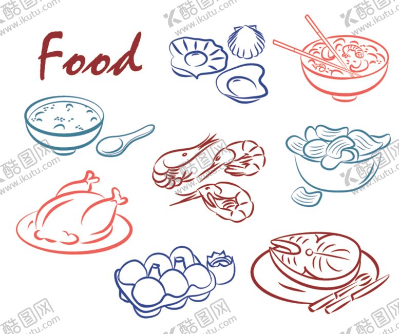 编号：34270801140502468574【酷图网】源文件下载-矢量美味食物线稿插画