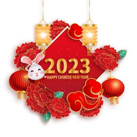 简约3D兔年新年快乐海报