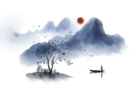 水墨山水素材图片中国风元淡雅