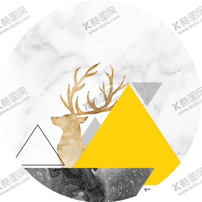 编号：12616401170600532949【酷图网】源文件下载-几何三角麋鹿圆形挂画