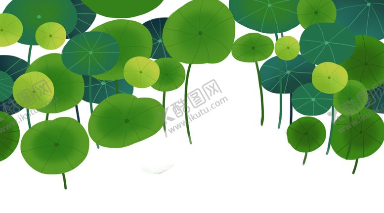 编号：38307706250625541262【酷图网】源文件下载-荷叶插画卡通绿色清新底框底纹