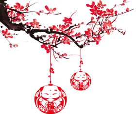 中国风灯笼梅花元素PNG喜庆水墨古典设计材传统