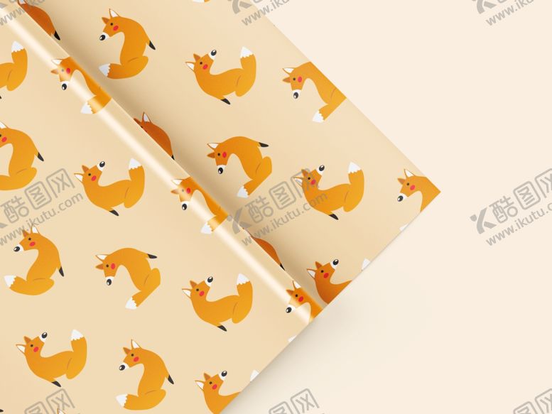 编号：76981104051849393034【酷图网】源文件下载-卡通狐狸包装纸纸张设计展示样机