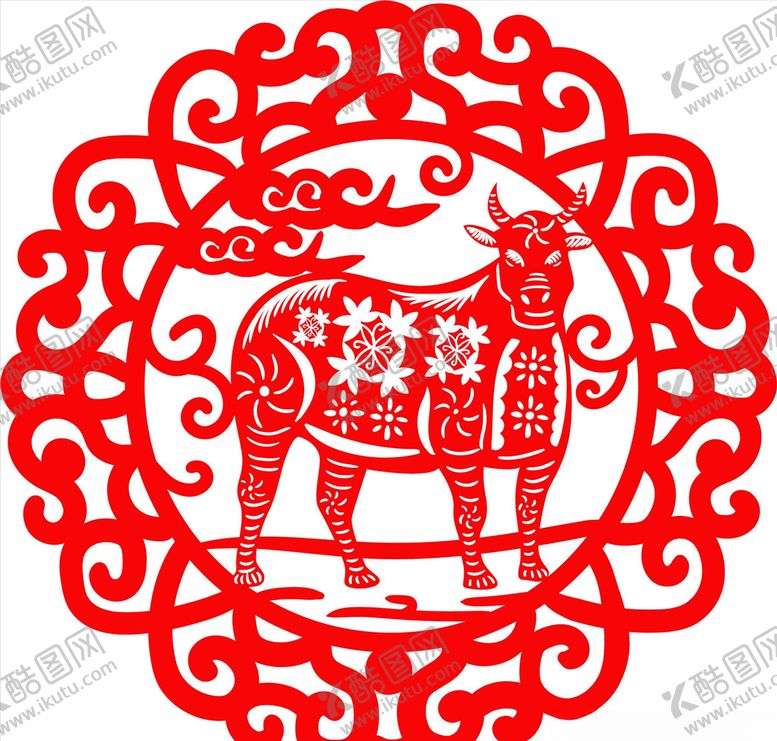 编号：83764704251418095492【酷图网】源文件下载-2021年牛剪纸春节窗花图案