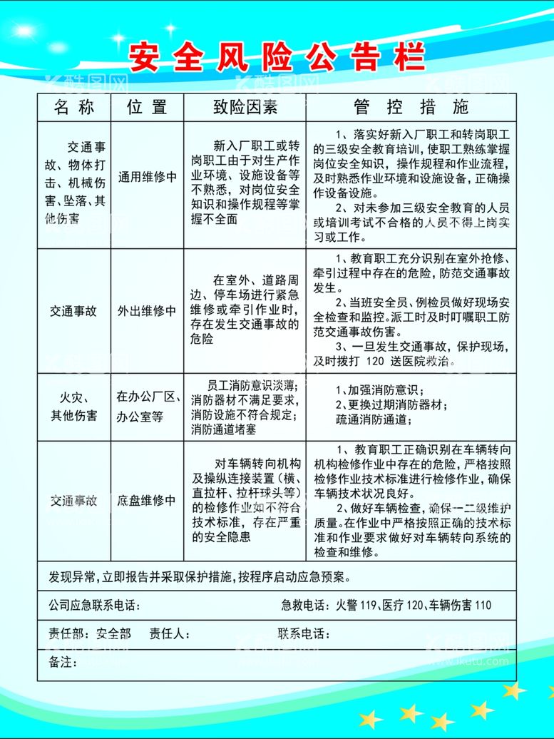 编号：39825012021723033745【酷图网】源文件下载-汽车修理厂双重预防体系公告栏