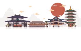 复古日式建筑插画设计