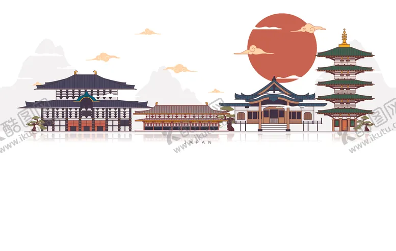 编号：26774809200551181110【酷图网】源文件下载-复古日式建筑插画设计