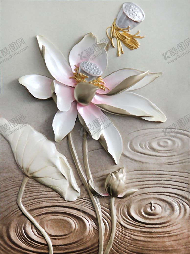 编号：75799910060700119840【酷图网】源文件下载-3D立体浮雕荷花玄关画