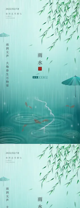 雨水节气海报整形伞柳叶