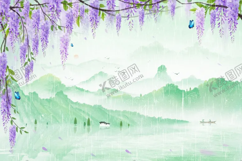 编号：85127307021540061751【酷图网】源文件下载-水墨紫藤山水诗意画卷