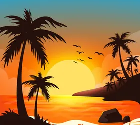 创意夕阳大海岛屿风景