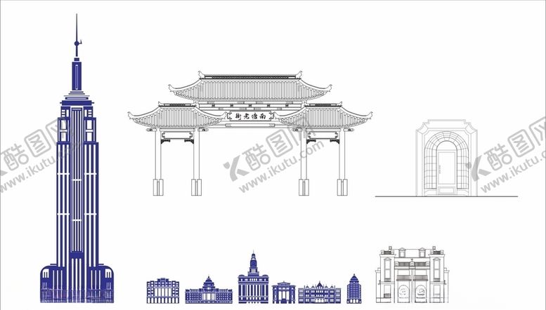 编号：33524207140002502093【酷图网】源文件下载-城市剪影线稿